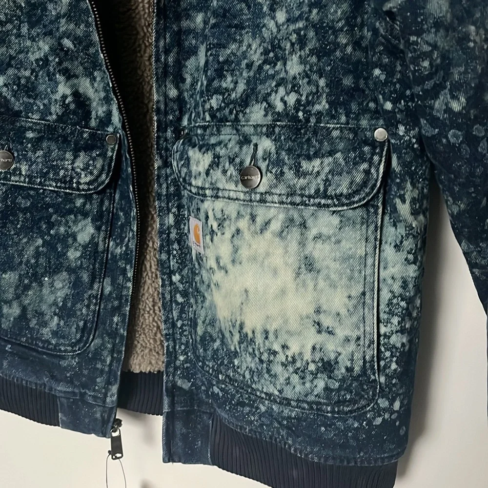 Fall Custom Carhartt Hand-Dyed Veronica Beard Inspired Denim Sherpa Jacket, NWT